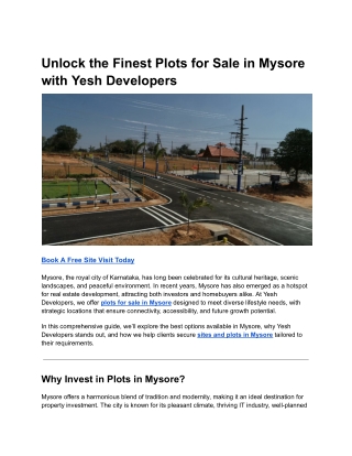 Unlock the Finest Plots for Sale in Mysore with Yesh Developers