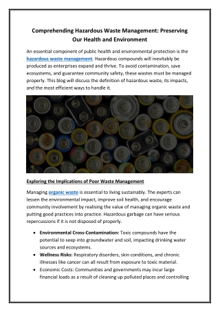 Comprehending Hazardous Waste Management Preserving Our Health and Environment