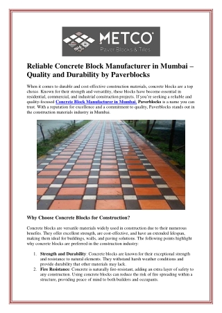 Reliable Concrete Block Manufacturer in Mumbai – Quality and Durability by Paver