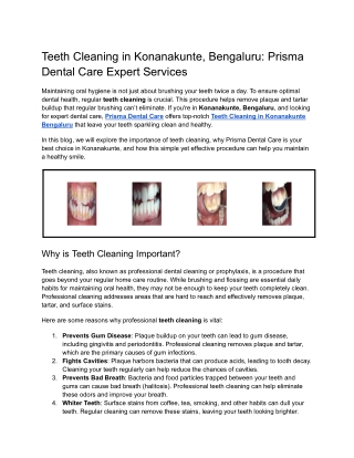 Teeth Cleaning in Konanakunte, Bengaluru_ Prisma Dental Care Expert Services