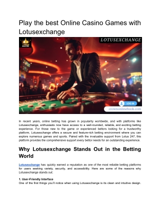 Play the best Online Casino Games with Lotusexchange