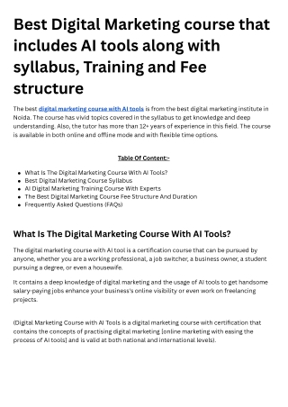 Best Digital Marketing course that includes AI tools along with syllabus, Training and Fee structure