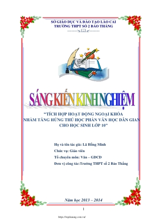 Tích hợp hoạt động ngoại khóa tăng hứng thú học văn học dân gian cho HS Lớp 10
