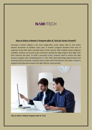 How to Select a Master’s Program after B. Tech for Career Growth