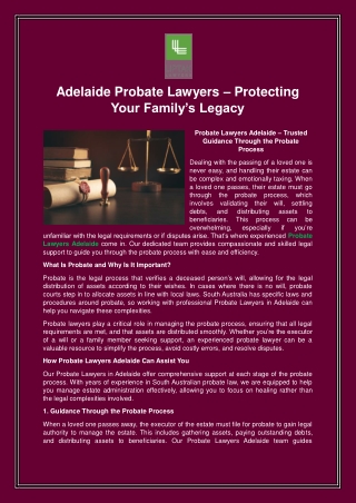 Adelaide Probate Lawyers – Protecting Your Family’s Legacy