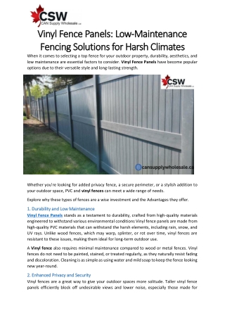 Vinyl Fence Panels  Low-Maintenance Fencing Solutions for Harsh Climates