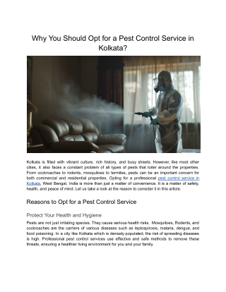 Why You Should Opt for the Best Pest Control Service in Kolkata?