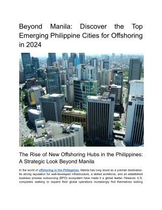 Beyond Manila Discover the Top Emerging Philippine Cities for Offshoring in 2024