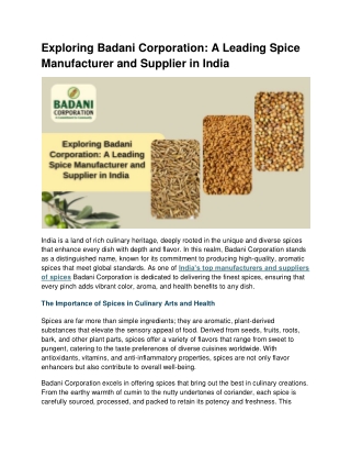 Exploring Badani Corporation A Leading Spice Manufacturer and supplier