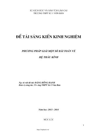 Phương pháp giải một số bài toán về hệ thấu kính