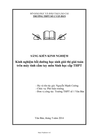 Kinh nghiệm bồi dưỡng HSG thi giải toán trên máy tính cầm tay môn Sinh học THPT