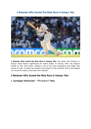 3 Batsmen Who Scored the Most Runs in Kanpur Test