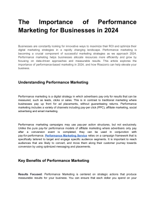 Performance Marketing Services