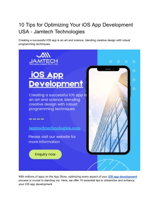 10 Tips for Optimizing Your iOS App Development USA