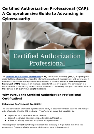 Certified Authorization Professional (CAP)_ A Comprehensive Guide to Advancing in Cybersecurity