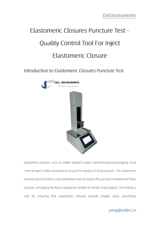 Elastomeric Closures Puncture Test – Quality Control Tool For Inject Elastomeric Closure