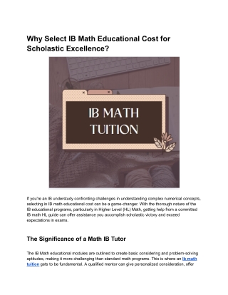 Why Select IB Math Educational Cost for Scholastic Excellence