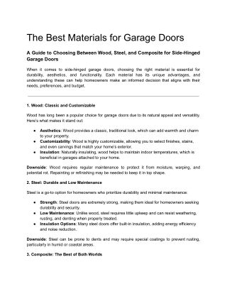 The Best Materials for Garage Doors