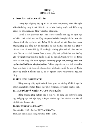 Phương pháp viết phương trình tiếp tuyến của đồ thị hàm số tại một điểm