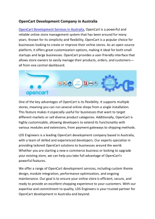 OpenCart Development Company in Australia