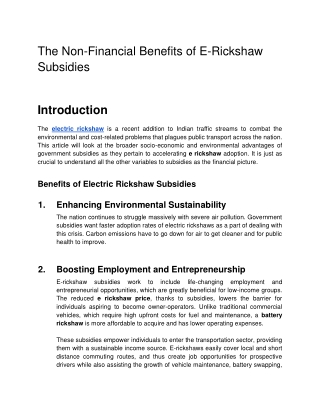 The Non-Financial Benefits of E-Rickshaw Subsidies