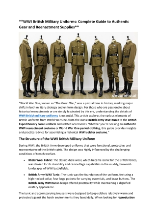 **WWI British Military Uniforms: Complete Guide to Authentic Gear and Reenactmen