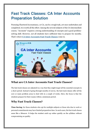 Fast Track Classes CA Inter Accounts Preparation Solution