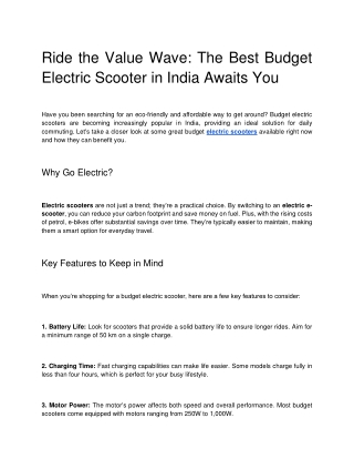 The Best Budget Electric Scooter in India Awaits You