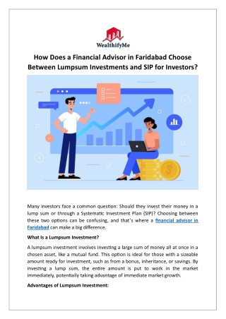 How Does a Financial Advisor in Faridabad Choose Between Lumpsum Investments and SIP for Investors