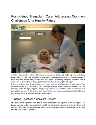 Post-Kidney Transplant Care_ Addressing Common Challenges for a Healthy Future