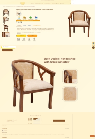 armComfy Teak Wood Fabric Upholstered Arm Chairs