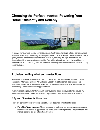 Choosing the Perfect Inverter: Powering Your Home Efficiently and Reliably