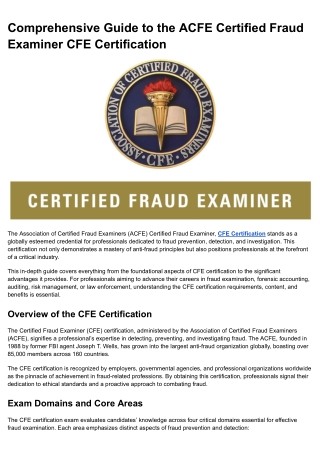 Comprehensive Guide to the ACFE Certified Fraud Examiner CFE Certification