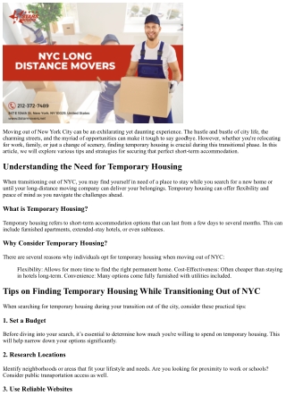 “Tips on Finding Temporary Housing While Transitioning Out of NYC”