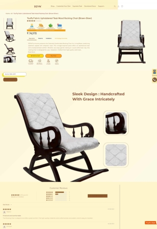 Touffy Fabric Upholstered Teak Wood Rocking Chair