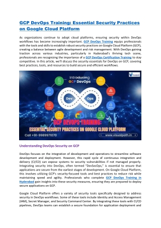 GCP DevOps Training  |  GCP DevOps Certificaton Training