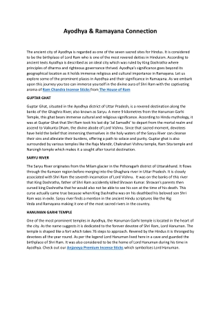 Ayodhya & Ramayana Connection