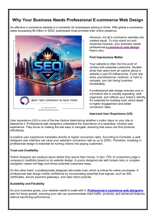 Why Your Business Needs Professional E-commerce Web Design
