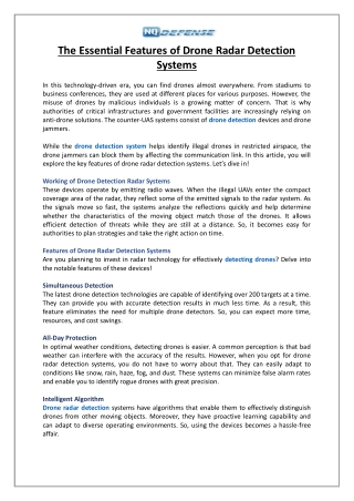 The Essential Features of Drone Radar Detection Systems