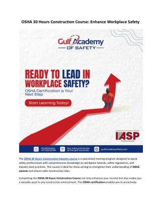 OSHA 30 Hours Construction Course: Enhance Workplace Safety