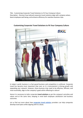 Customizing Corporate Travel Solutions to Fit Your Company Culture - SKIL Travel