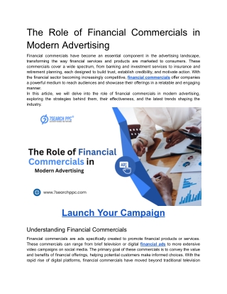 The Role of Financial Commercials in Modern Advertising