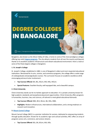 Most Prestigious Degree Colleges in Bangalore