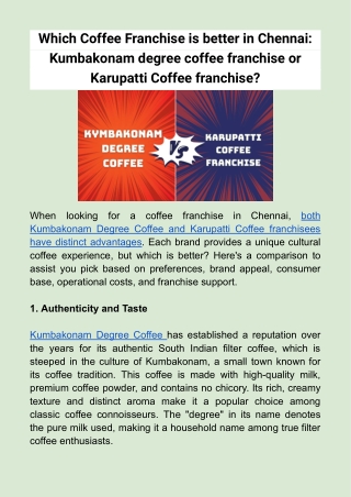 Which Coffee Franchise is better in Chennai_ Kumbakonam degree coffee franchise or Karupatti Coffee franchise