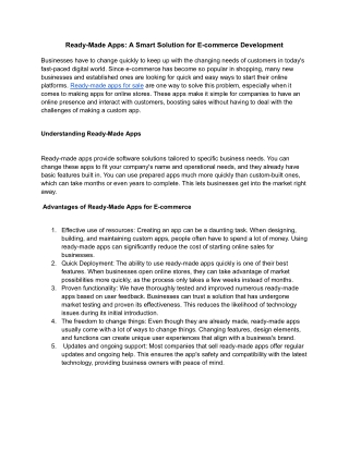 Ready-Made Apps: A Smart Solution for E-commerce Development