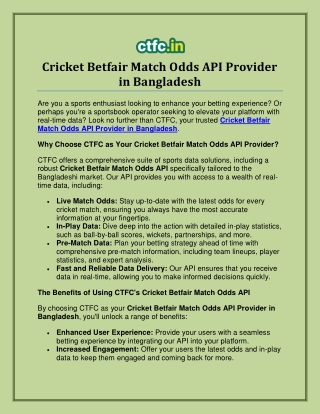 Top Cricket Betfair Match Odds API Provider in Bangladesh – CTFC