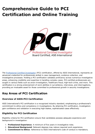 Comprehensive Guide to PCI Certification and Online Training
