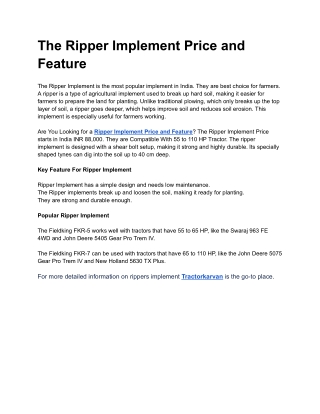 The Ripper Implement Price and Feature