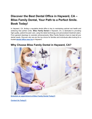 Discover the Best Dental Office in Hayward, CA – Bliss Family Dental, Your Path to a Perfect Smile