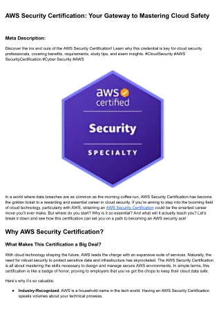 AWS Security Certification_ Your Gateway to Mastering Cloud Safety